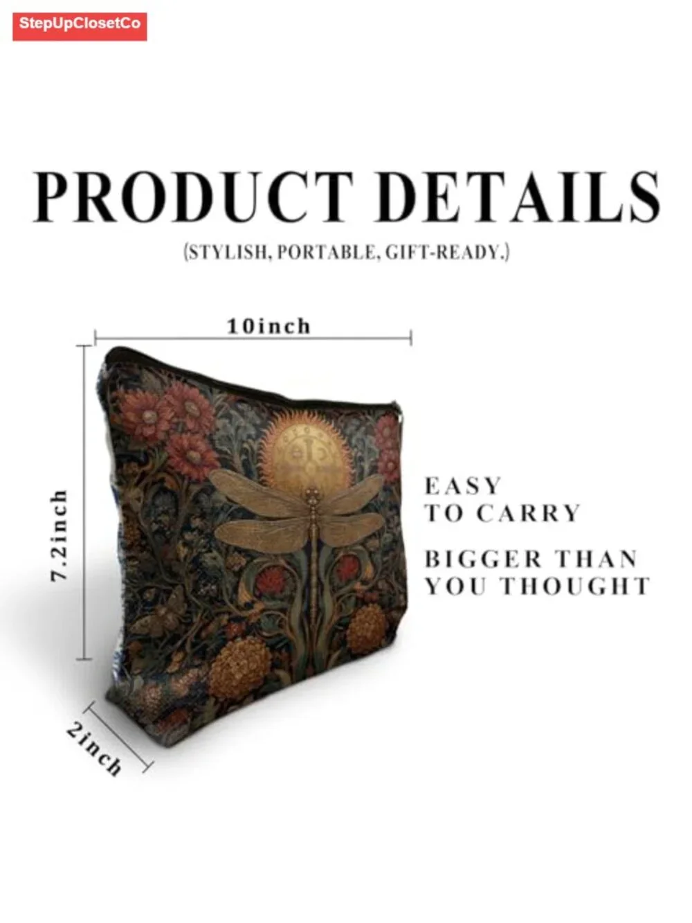 Waterproof Linen Floral Dragonfly Makeup Bag Toiletry Zipper Pouch Cosmetics
